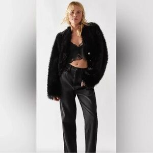 Free People All Night Faux Fur Jacket in Black, Women’s Size Medium NWT